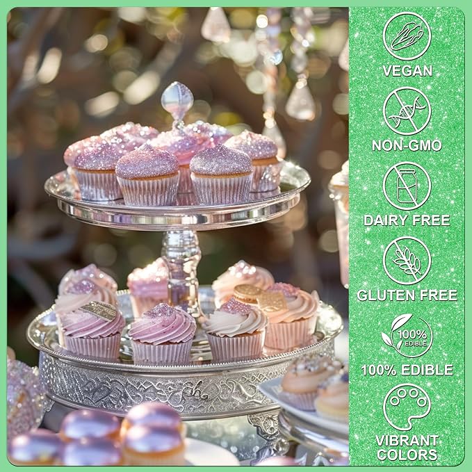Green Edible Glitter - 5g Food Grade Cake Decorating Shimmering Glitter, Edible Sprinkle Luster Dust for Drinks, Chocolates, Fondant, Strawberries, Cupcakes, Candy, Easter Cookie - Vegan