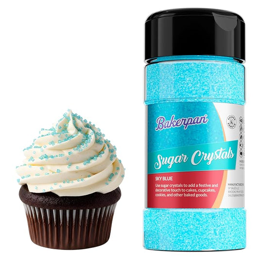 Bakerpan Sky Blue Sugar Sprinkles for Baking - 7 oz Coarse Sparkling Decorating Sugar Crystals for Baking Topping, Cookies & Cupcakes | Kosher, Gluten-Free, Made in USA