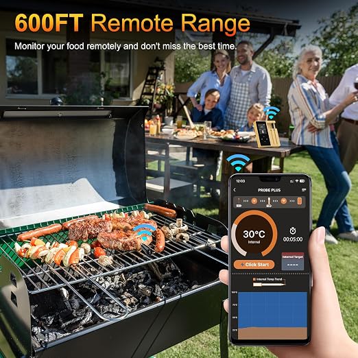 Wireless Bluetooth Meat Thermometer with 2 Ultra-Thin Probes | Waterproof Digital, 600Ft Range, Smart App for iOS/Android | Ideal for Grill, BBQ, Oven & Fryer | Outdoor & Home Cooking
