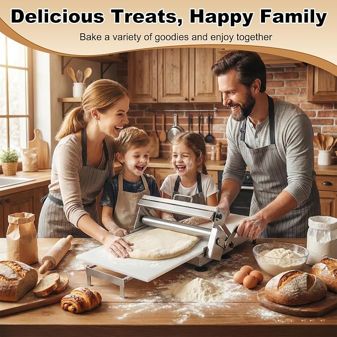 Folding Dough Sheeter 15.8", Manual Countertop Dough Sheeter, 0–25mm Adjustable Thickness, Food-Grade Stainless Steel Dough Roller Machine for Pizza Dough, Bread, Cookies, Pie Crust & Pastry Baking