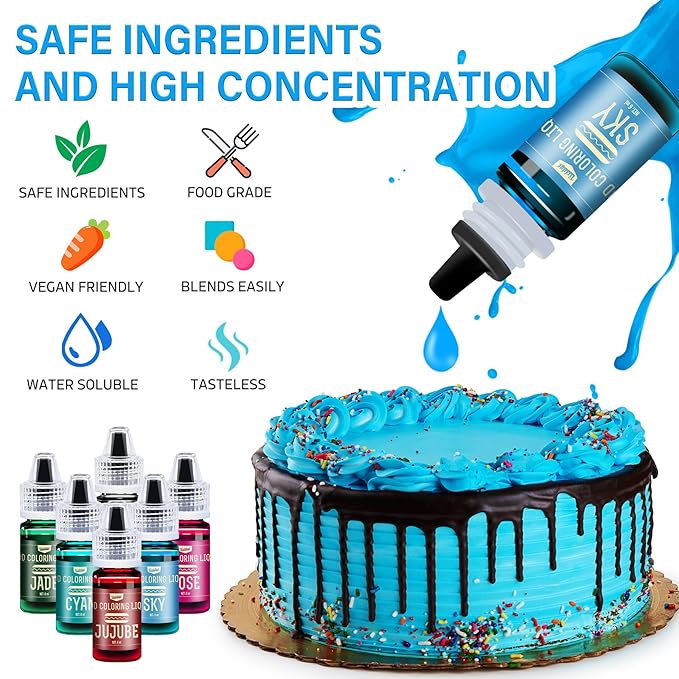 Food Coloring Set - 22 Vivid Colors Food Coloring Set for Baking, Cake Decorating, Cookie, Fondant and Macaron - Liquid Tasteless Food Color Dye for DIY and Crafts - .25 fl. oz. Bottles