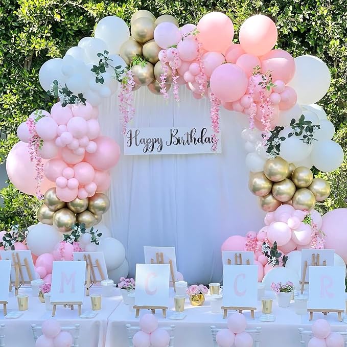 Pink and White Gold Balloons Arch Kit,154pcs 18/10/5inch Pastel Pink White and Metallic Gold Latex Balloons for Women Girls Birthday Baby Shower Wedding Bridal Shower Party Decorations