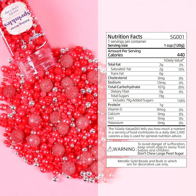 Red Sprinkles for Baking 4.23ounce - Sparkle Pearl Candy for Cupcake Toppers, Ice Cream, Candy, Cookie Decorations - Silver Sprinkles for Valentines Bridal Shower Wedding Party