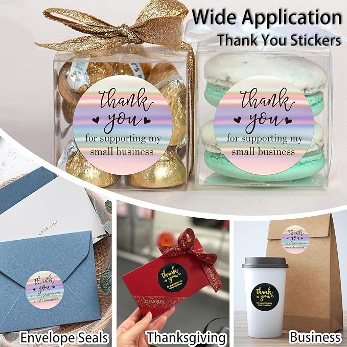 Thank You Stickers Rolls 1.5 Inch - 1000 Pcs Personalized Thank You for Supporting My Small Business Stickers Labels for Baking Envelope Seals Custom Sticker Tags for Wedding Birthday Party Gift Wrap