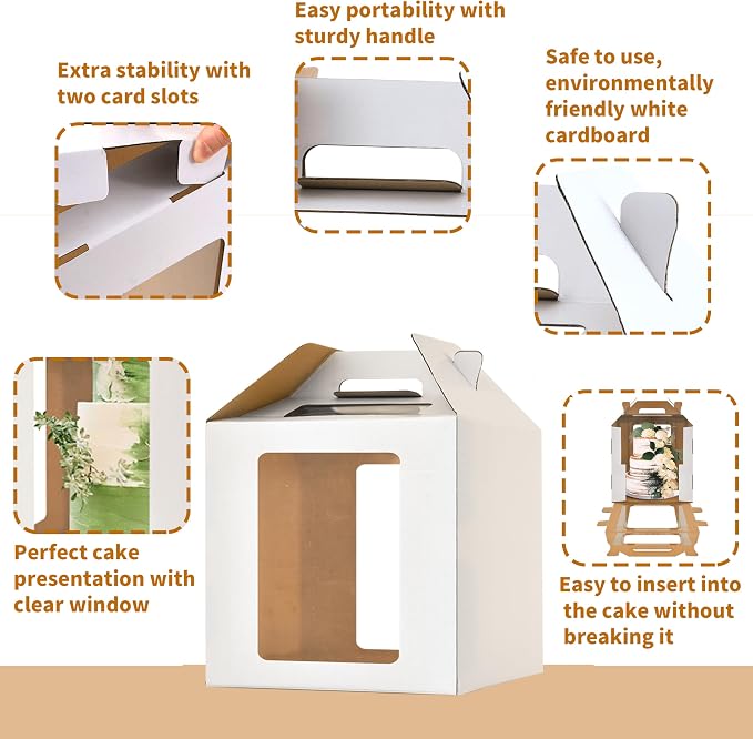 14x14x14 Inch Tall Cake Boxes for Tier Cakes,3pack Large Tiered Cake Boxes with windows, 12in 14in Sturdy Layer Cake Carrier,Disposable Cake Containers