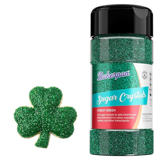 Bakerpan Forest Green Sugar Sprinkles for Baking - 7 oz Coarse Sparkling Decorating Sugar Crystals for Baking Topping, Cookies & Cupcakes | Kosher, Gluten-Free, Made in USA