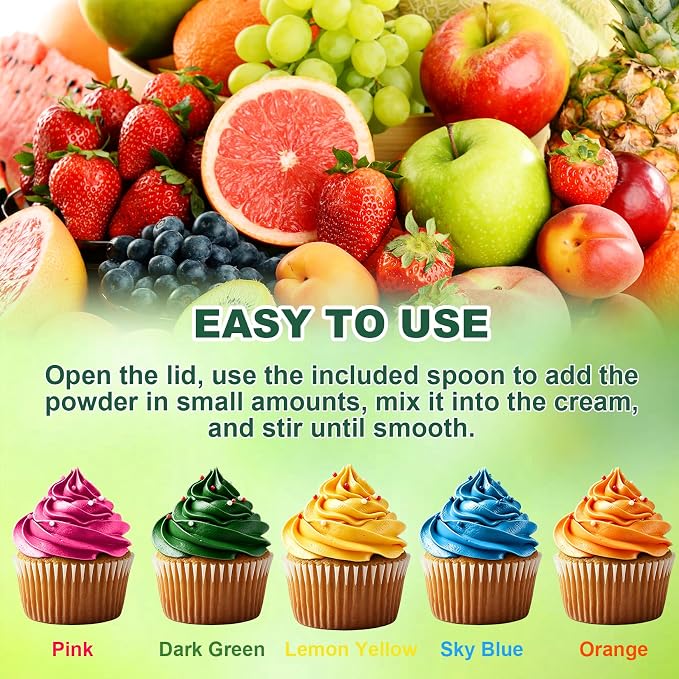 Natural Food Coloring Powder - 50g Plant Based Pastel Food Coloring, Blue, Pink, Green, Orange & Yellow Natural Food Dye Powders for Baking Cake, Icing, Frosting No Artificial Vegan (5 Packets)