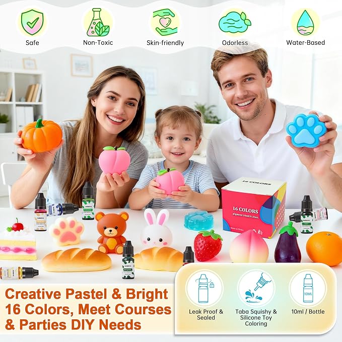 Silicone Pigment Set, 16 Colors Liquid Silicone Coloring Paste for Silicone Mold and Handmade DIY Craft Projects, Pastel & Bright Colors, 10 ml Each