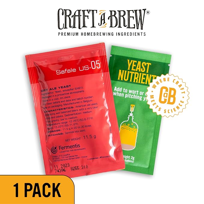 Craft A Brew - Safale US-05 Yeast - Fermentis - American Ale Dry Yeast - For American Ales - Ingredients for Home Brewing - Beer Making Supplies - [1 Pack]