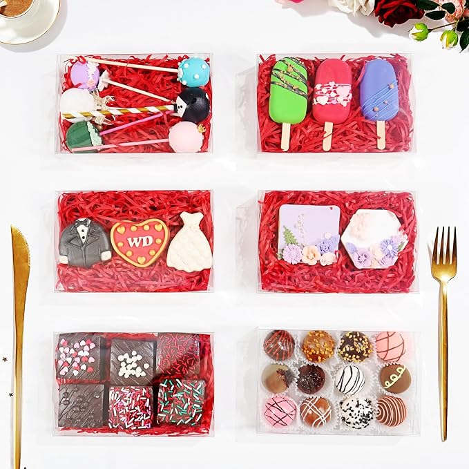 15PCS 7x4.3x1.5 Inch Clear Chocolate Covered Ore Boxes Cookie Boxes with Window Bakery Boxes for Truffle,Cakesickle, Bomb Dount,Cake & Gift Treat Boxes for Party Favors