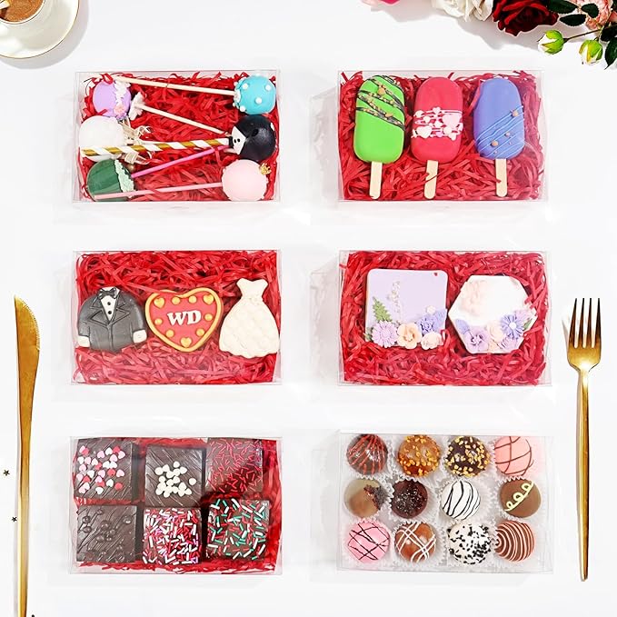 50PCS Clear Cookie Boxes with Window 7x4.3x1.5 Inch for Chocolate Truffle, Brownie, Bakery Pastry, Gift, Soap, Dount, Cake, Party Favors and Christmas