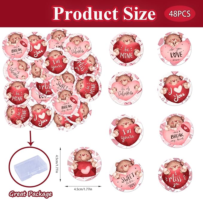 48PCS Edible Valentine's Day Bear Cupcake Toppers Wafer Paper I Love You Sweet Love Heart Cupcake Picks Be My Valentine Cake Decor for Valentine's Day Theme Party Decor Supplies