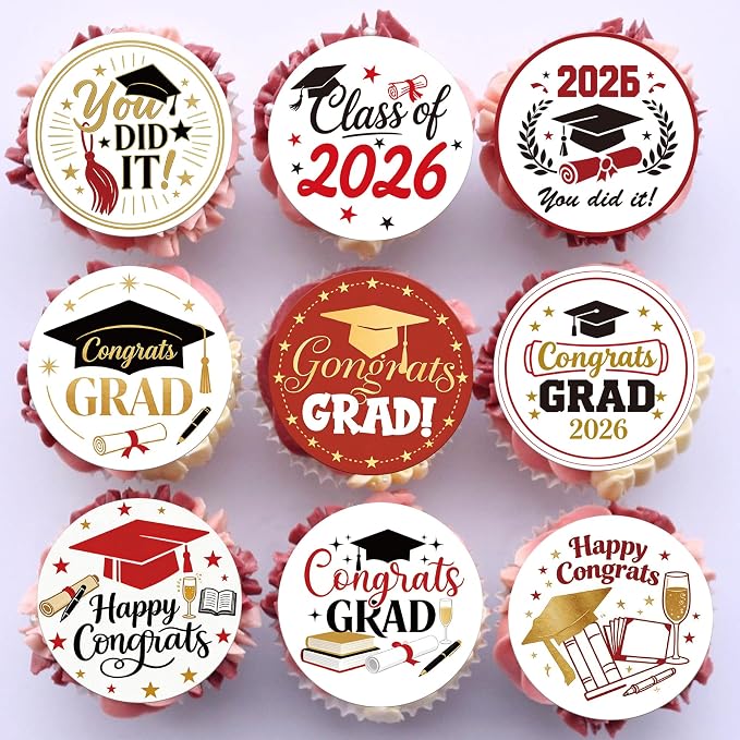 63 PCS Edible 2026 Graduation Cupcake Toppers Class of 2026 Cupcake Picks Edible Diploma Congrats 2026 Grad Cap Cupcake Decorations for Congratulations 2026 Graduation Party Cake Decorations Supplies