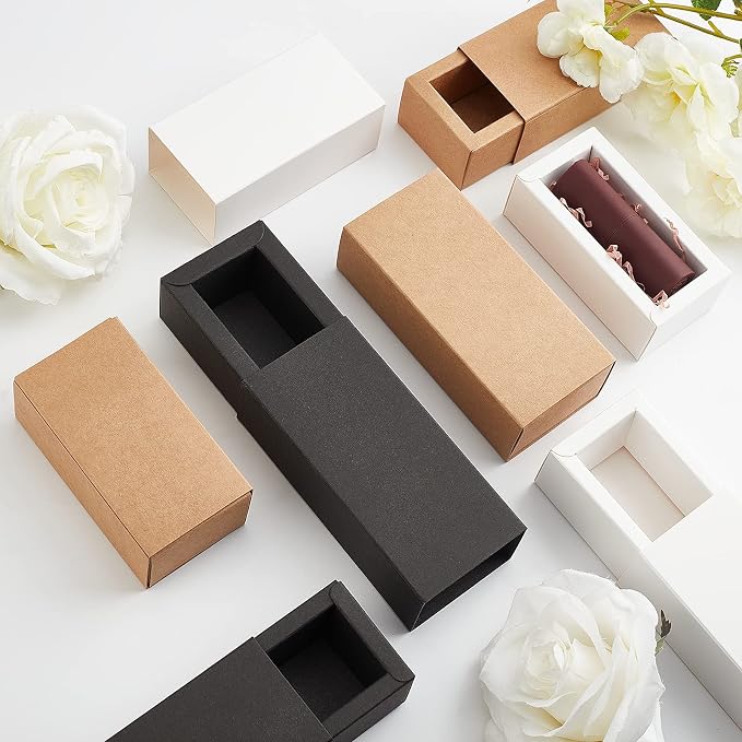 BENECREAT 12PCS Black Kraft Packaging Drawer Box 4x2x1.4 Inch Cardboard Present Box Gift Wrapping Boxes for Lipstick, Small Perfume Essential Oil Bottle