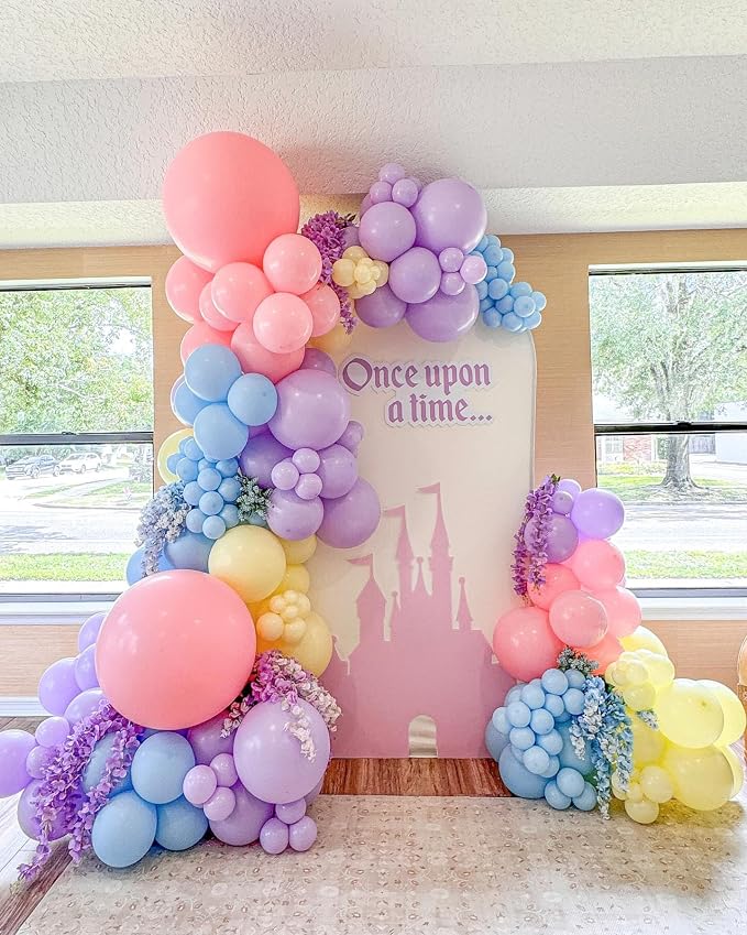 Pastel Princess Balloon Arch Garland kit for Macaron Balloon for Girls Spring Once Upon a Time Princess Castle Birthday Baby Shower Birthday Party Decorations (Pastel)