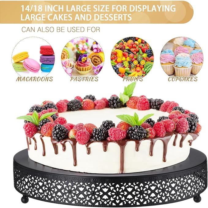Wenqik Cake Stand 14 Inch Round Metal Cupcake Dessert Wedding Cake Stand Cookies Display Holder Fruit Serving Tray for Table Wedding Birthday Anniversary Party(Black)