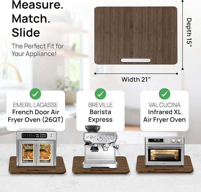 Ibyx Elegant Appliance Slider - Sliding Tray for Coffee Maker & Heavy Kitchen Appliances, Easy Slide, Made of Premium Bamboo, Space-Saving Kitchen Organizer, 40 lb Capacity, Brown - 21 x 15 Inch