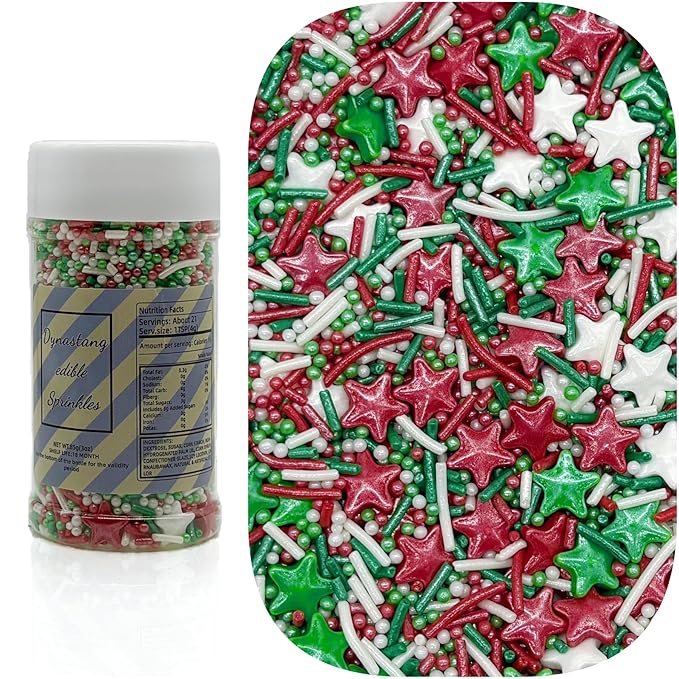Dynastang Christmas Stars & Pearls & Jimmy Sprinkles Edible Stars Cake Decorations Cupcake Toppers Cookie Decorating Perfect for Cakes, Cupcakes, Desserts Toppings 3OZ