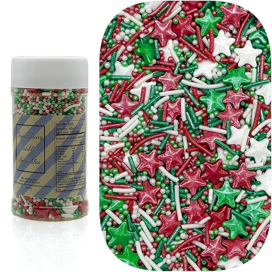 Dynastang Christmas Stars & Pearls & Jimmy Sprinkles Edible Stars Cake Decorations Cupcake Toppers Cookie Decorating Perfect for Cakes, Cupcakes, Desserts Toppings 3OZ