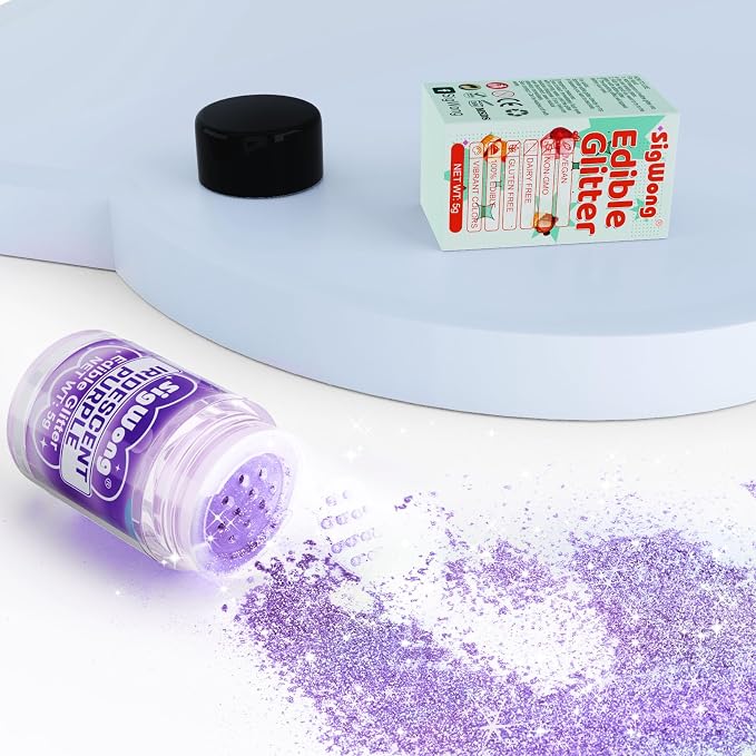 Iridescent Purple Edible Glitter - 5g Food Grade Cake Decorating Shimmering Glitter, Edible Sprinkle Luster Dust for Drinks, Chocolates, Fondant, Strawberries, Cupcakes, Candy, Easter Cookie - Vegan
