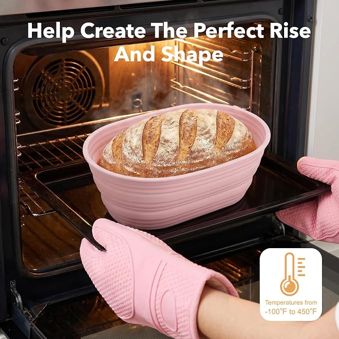 4pcs Silicone Bread Proofing Basket,10" Foldable Silicone Proofing Baskets for Sourdough Bread Baking,Non-stick Ovel Dough Proofing Bowl Sourdough Bread Baking Supplies