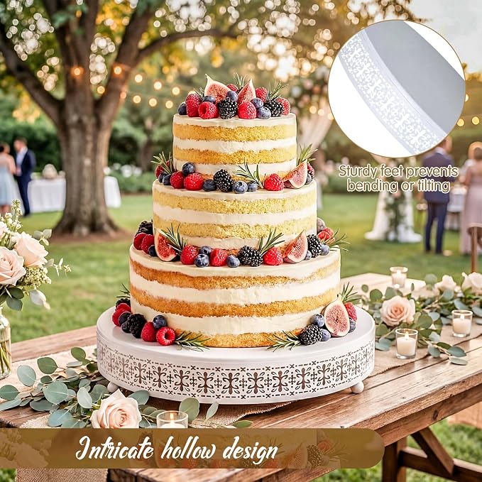 Wenqik White Cake Stand 14 Inch Metal Round Cupcake Dessert Wedding Cake Stand with Cutting & Spatula Cookies Display Holder Fruit Serving Tray for Table Wedding Birthday Anniversary Party