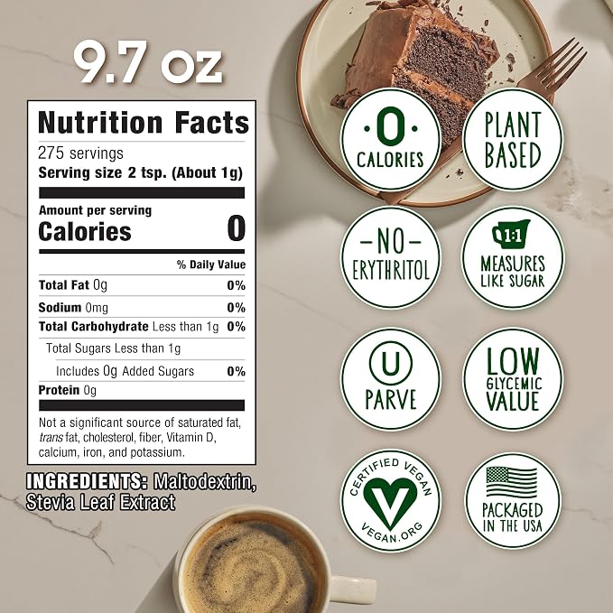 Stevia In The Raw Bakers Bag,Plant Based Zero Calorie Sweetener,No Added Flavors or erythritol,Sugar-free Sugar Substitute for Baking,Suitable For Diabetics,Vegan,Gluten-Free,9.7Oz Bag,(Pack of 2)