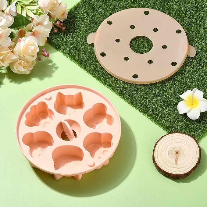 Ipotkitt Cute Animal Silicone Steamed Cake Molds with Lid Cat Paw Baking Tool Mold for Food Jelly Pudding Chocolate Cake, 6 Cavities, 15x15x3.5cm