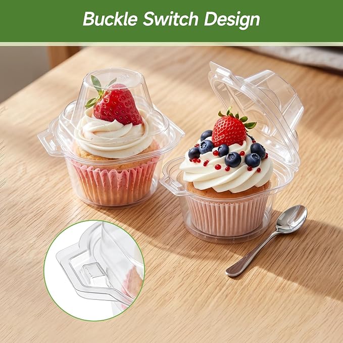 Dealusy 70 Pack Individual Cupcake Containers with Airtight Dome Lids, Clear Plastic Single Cupcake Boxes, Stackable Disposable Muffin Holders for Baking, Parties, Weddings & Picnics