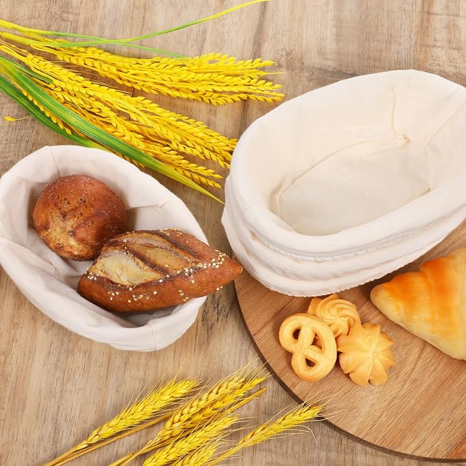 6 Set 6 Inch Oval Banneton Bread Proofing Basket Dough Proofing Bowls Kit with Cloth Liner Small Banneton Basket Proofing Baskets for Home Sourdough Bakers Supplies