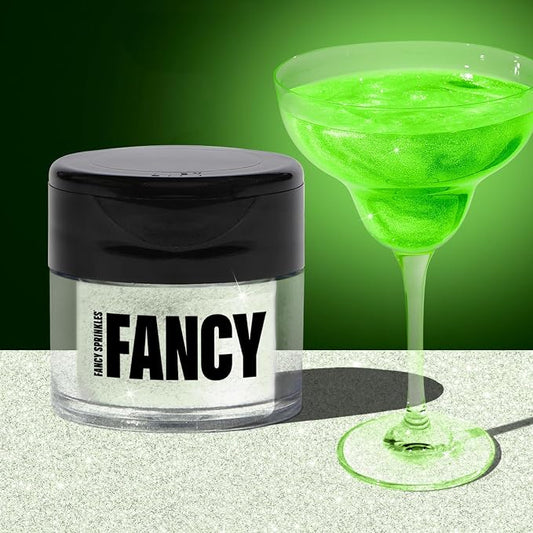 Fancy Sprinkles Glow Worm Green Edible Glitter | Glows Under Black Light | Luster Dust for Drinks, Cocktails & Cake Decorating | Vegan, Gluten Free, Non-GMO | Made in USA | 4gm