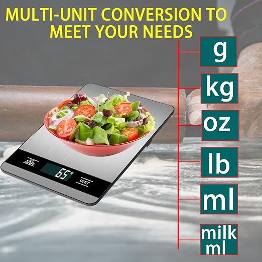 Digital Kitchen Scale, 33lb/15kg High Capacity Weight Grams and Ounces for Baking Cooking and Meal Prep, 1g/0.05oz Precise, 6 Units with Tare Function, USB Rechargeable (A Style)