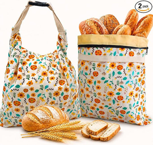 Beeswax Bread Bags 17×13 Inch (2 Pack) with Zipper, Reusable Cotton Bread Bags for Homemade Bread Storage and Freezing, Double Seal to Lock in Moisture