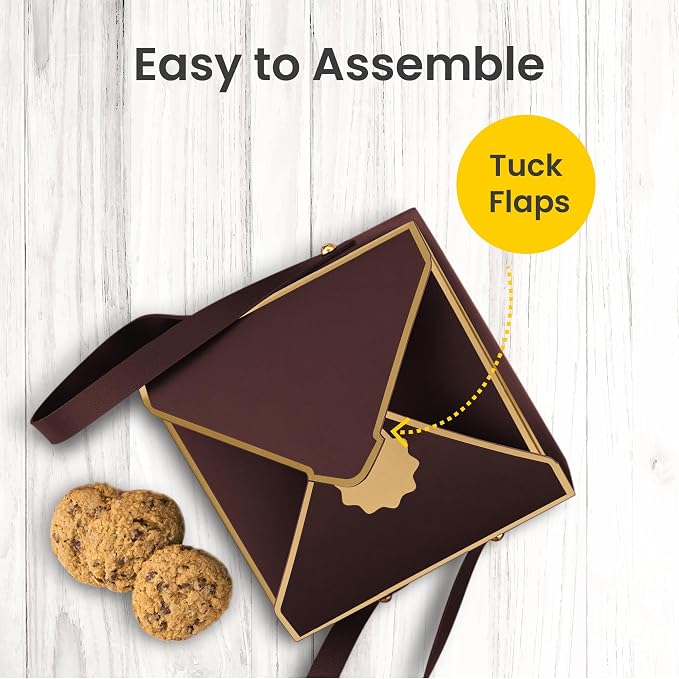 Hammont Cookie Boxes for Gift Giving - 4 Pack of Bakery Boxes, Easy to Assemble Decorative Cardboard Luxury Box with Faux Leather Handle Jewelry, Chocolate and Candy 5x7x3 Inches (Maroon) (HM1780)