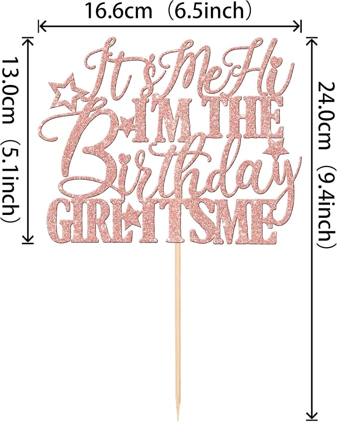 1 PCS It's Me Hi I'm the Birthday Girl It's Me Cake Topper Glitter Music Singer Cake Pick for Funny Hip Hop Singer Girls Birthday Party Cake Decorations Supplies Rose Gold