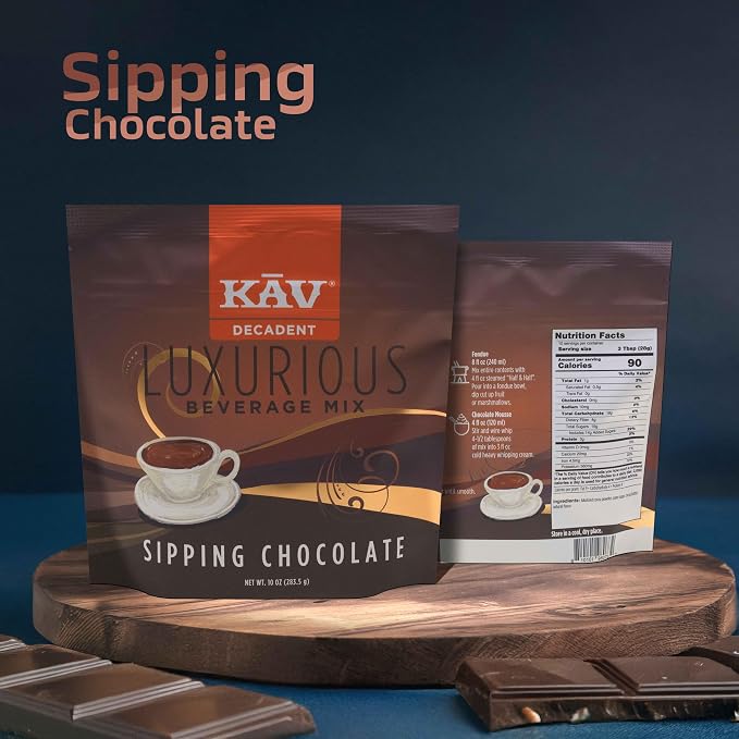 KAV DECADENT Luxurious Beverage Mix - Rich Sipping Chocolate - Indulgent Hot Cocoa for Cozy Moments, Culinary Creations & Gourmet Desserts - (10oz)