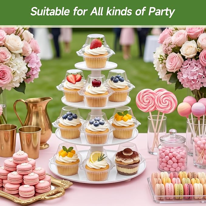 Dealusy 60 Pack Individual Cupcake Containers with Airtight Dome Lids, Clear Plastic Single Cupcake Boxes, Stackable Disposable Muffin Holders for Baking, Parties, Weddings & Picnics