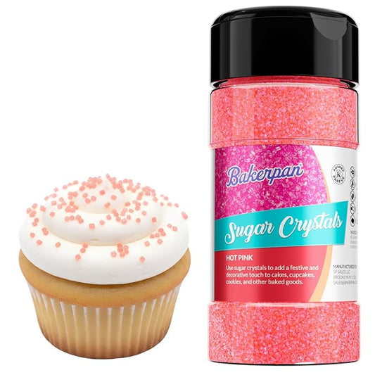 Bakerpan Hot Pink Sugar Sprinkles for Baking - 7 oz Coarse Sparkling Decorating Sugar Crystals for Baking Topping, Cookies & Cupcakes | Kosher, Gluten-Free, Made in USA