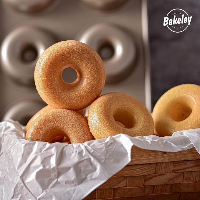 Non-stick 6-Cavity Donut Pans,Set of 2,Ring Doughnut Pan,Donut Pan for Baking(Champagne Gold)