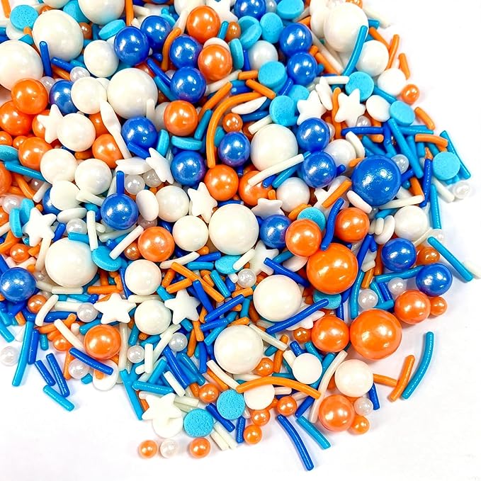 Sentovac Orange and Blue Sprinkle Edible Cake Decorations Orange Blue White Pearl Jimmies Mix Sprinkle Cake Cupcake Topper Cookie Baking Decorations Wedding Party Valentine Halloween Supplies