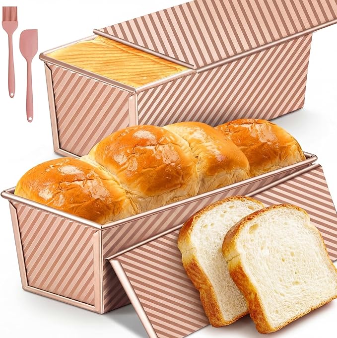 Pullman Loaf Pan with Lid: 2.2lb Dough Capacity Carbon Steel Nonstick Bread Pan for Oven Baking - for Homemade Sourdough and Sandwich Bread - Essential for Home Bakers Family Kitchen (1 Pack)