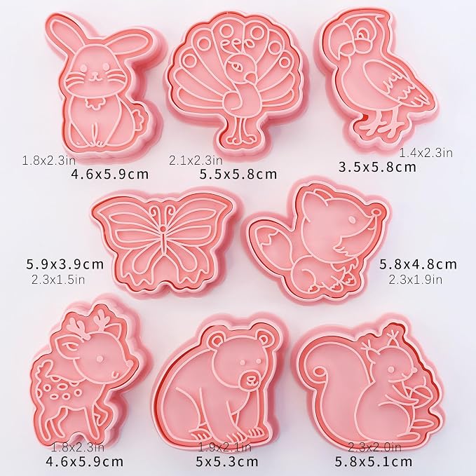 Butterfly Cookie Cutters with Cookie Stamps 8 Pieces Set 3D Rabbit Mini Cookie Cutter Shapes for Kids and Adults (Animal B)