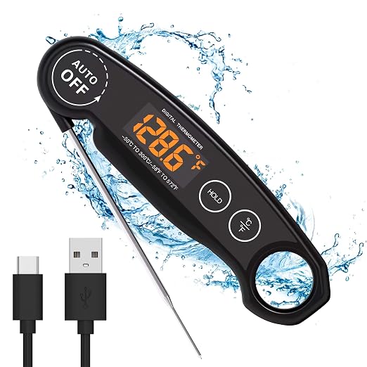 Instant Read Food Thermometer Rechargeable Meat Thermometer Digital Kitchen Thermometer - Fast & Accurate Food Thermometer for Cooking, Grill Thermometer, Birthday Gift for Husband, Dad, Men