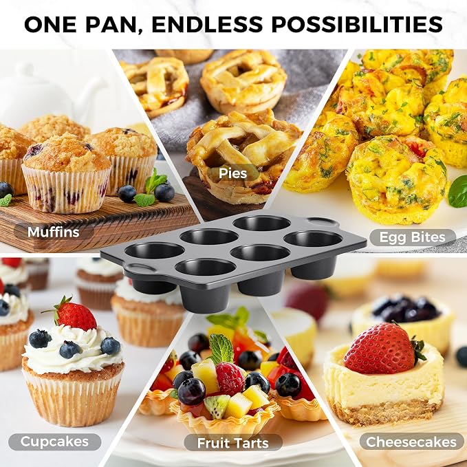 HONGBAKE Nonstick Jumbo Muffin Pan, 2 Pack Large Cupcake Tin with 120pcs Muffin Liners, Cup Cake Tray for Baking, 3.5dia, 6 Cup, Premium, Extra Thick