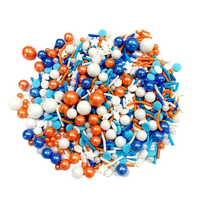 Edible Blue and Orange Sprinkles for Cake Decorating 130g/4.5oz Orange Sprinkles Candy Mix Jimmies Round Confetti Sprinkles for Cake Decorating Baking Ice Cream Cupcakes Supplies