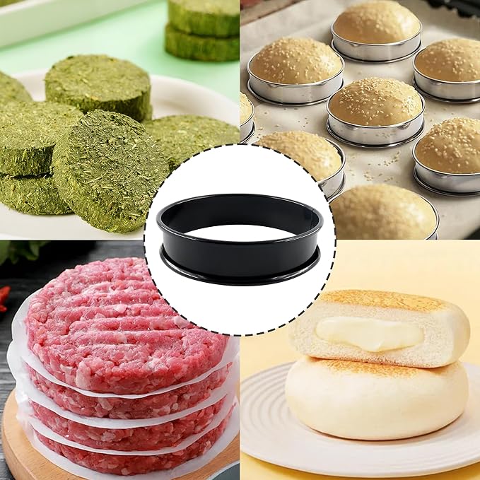 8Pcs Crumpet Rings English Muffin Rings, 3.75 Inch Stainless Steel Nonstick Egg Tart Rings, Round Cake Mold for Food Making, Black