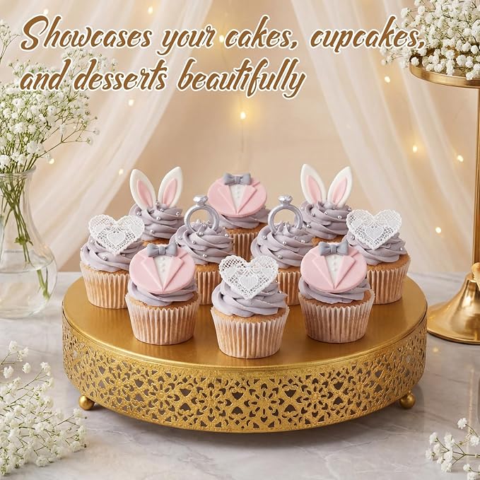 Wenqik Cake Stand 12 Inch Round Metal Cupcake Dessert Wedding Cake Stand Cookies Display Holder Fruit Serving Tray for Table Wedding Birthday Anniversary Party(Gold)