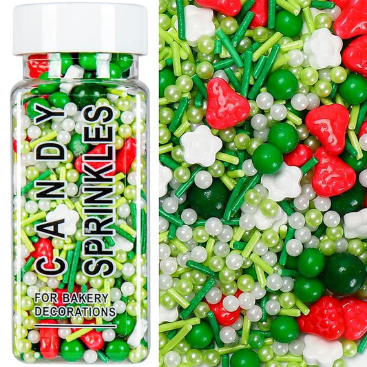 ST Patricks Day Green Sprinkles for Cake Decorating, Spring Sprinkles Mix with Strawberry Pearl Jimmies Flower for Ice Cream Cupcakes Baking Cookies Cake Topping