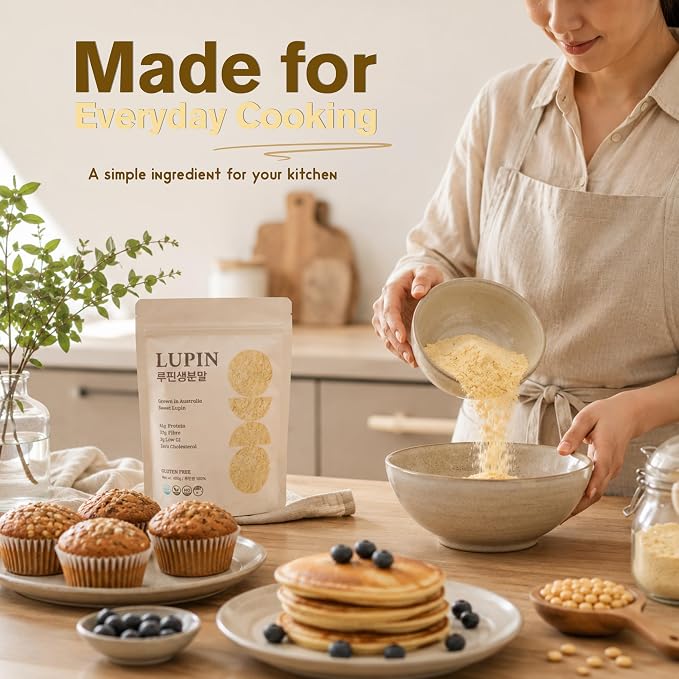Lupinery Lupin Flour Gluten Free Baking Alternative | High Protein, High Fiber, Low Carb, Sugar Free & Non-GMO | Fine Milled 100% Australian Lupin Bean Meal Powder for Cooking, Baking and Recipes