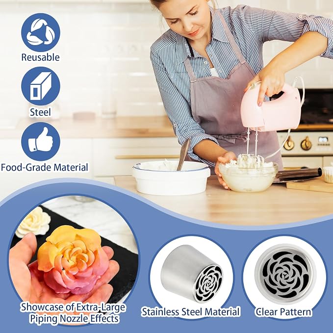 1 Extra Large Stainless Steel Rose Petal Piping Tip, Cotton Candy Bean Paste Flower Bouquet Cream Nozzle, for Cakes Cupcakes Desserts Puffs Tool for Cake Decoration Pastry Baking (XXL,Style 34)